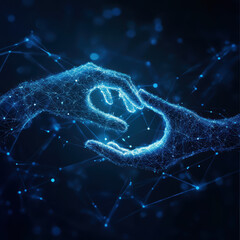 AI, Machine learning, Hands of robot and human touching on big data network connection, Data exchange, deep learning, Science and artificial intelligence technology, innovation of futuristic. 