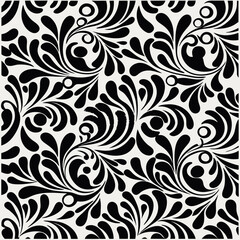 Elegant Damask Floral Seamless Pattern – Classic ornamental black florals arranged in a repeating damask-style layout. Ideal for luxury fabric or wallpaper design.