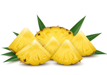 Fresh pineapple wedges, showcasing their vibrant yellow color and tropical nature