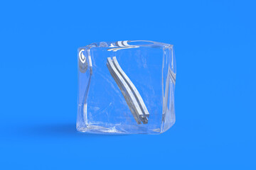 Profile bar in ice cube. 3d illustration