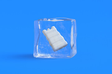 Chilling block in ice cube. 3d illustration