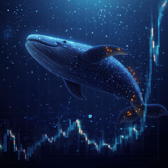Crypto Whales manipulate the market and effect to the bitcoin and other cryptocurrencies whale pull up the exchange rate on the graph. High quality photo