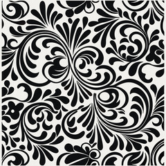 Classic ornamental black floral seamless pattern. A timeless vector design with detailed flower and leaf motifs arranged in a continuous elegant layout.