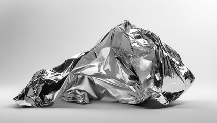 Naklejka premium A crumpled piece of metallic foil lies artistically on a dark surface. creating a dramatic contrast with soft shadows and highlights. ideal for abstract art or design projects