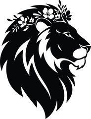 Minimalist Lion with Flower Crown