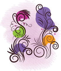 Abstract Watercolor Floral Design with Swirls and Colorful Spots