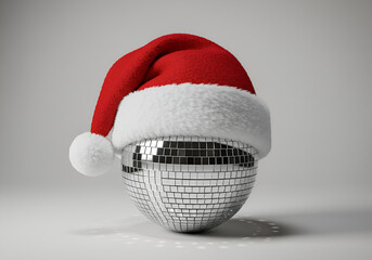 Quirky shiny disco ball in a festive Santa hat, perfect for bold holiday party decor
