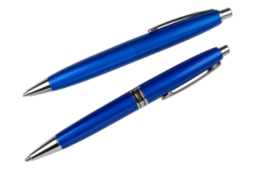 Two Blue ballpoint pen isolated on a transparent background