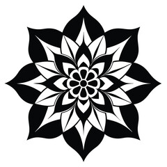 Stylized Black and White Flower Mandala