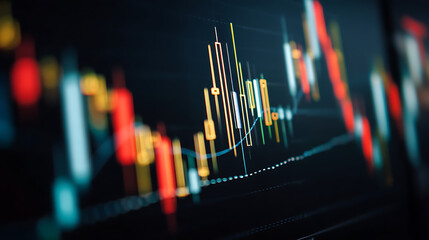 Trading candlestick chart with black background