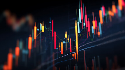 Trading candlestick chart with black background