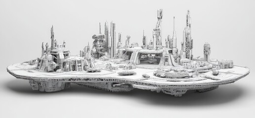 Fototapeta premium A detailed futuristic industrial landscape featuring complex machinery and structures. set against a minimalist background. showcasing advanced technology and innovation