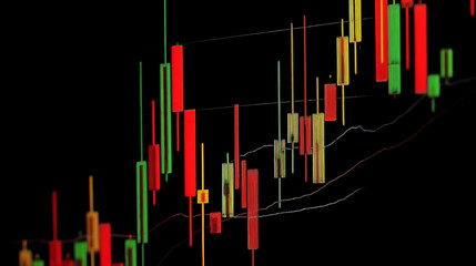 Trading candlestick chart with black background