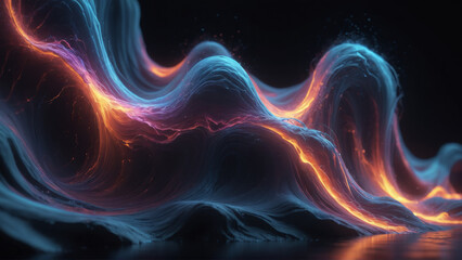 Obraz premium Abstract flowing colorful light waves on dark background