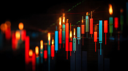 Trading candlestick chart with black background