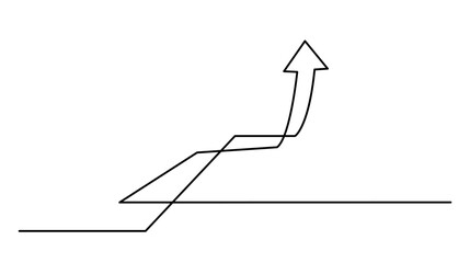 Business growth arrow moving up background, line art continues. Vector illustration