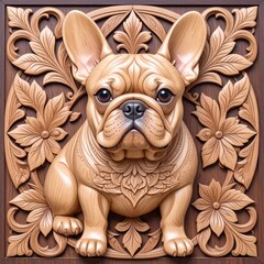 French Bulldog in wood carving