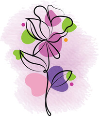 Abstract Line Art Flower with Watercolor Background