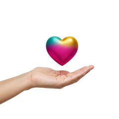 Fototapeta premium Hand offering a gradient heart, symbolizing compassion, devotion, and emotional wellness, conveying a profound message of affection and kindness in isolated scene