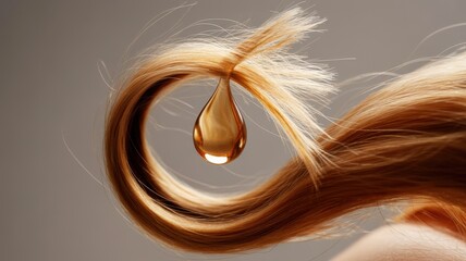 Obraz premium Single golden hair with water droplet swirl in motion-blurred macro photo
