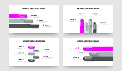 Company Overview Three Four Five Three Step Infographic Presentation Template Vector Illustration Set. Investor Analysis 3 4 5 3 Element Diagram Frame Layout Collection.