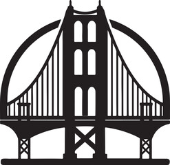 golden gate bridge silhouette, black and white silhouette, vector and illustration