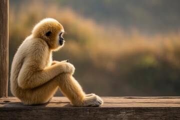Obraz premium Golden Gibbon Contemplation: A Serene Wildlife Portrait