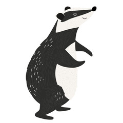 Cute badger standing upright, vector illustration in simple graphic style,