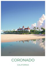 Coronado California United states Travel Poster Illustration Print Decor Gift Canvas Wall Art Gift