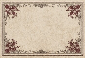 Obraz premium Beige textured paper with floral border in corners and along edges.