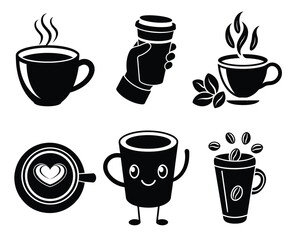 Obraz premium Set of coffee cup icons silhouette vector illustration with white background