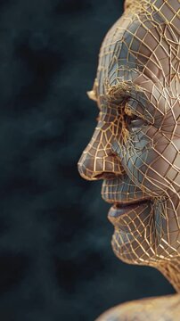 Visage dor&eacute; en maillage m&eacute;tallique