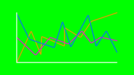 Abstract Line Graph with Colored Data Trends on Green Screen Background
