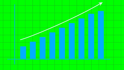 Upward Bar Graph with Curved Arrow Representing Business Growth on Green Screen