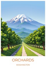 Fototapeta premium Orchards Washington United states Travel Poster Illustration Print Decor Gift Canvas Wall Art Gift