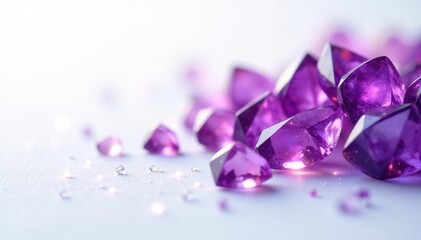 Sparkling amethyst points on white background, minerals, mineral specimen