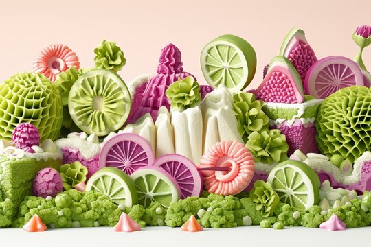 Lime And Raspberry Dreams A Vibrant Pastry Tableau With Whimsical Shapes And Textures