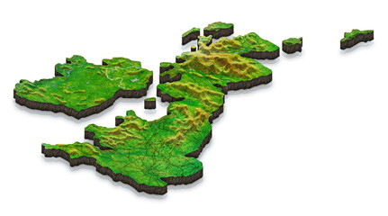 UK Map 3D Isometric - Right View