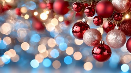 Fototapeta premium Christmas Ornaments on Festive Bokeh Background
