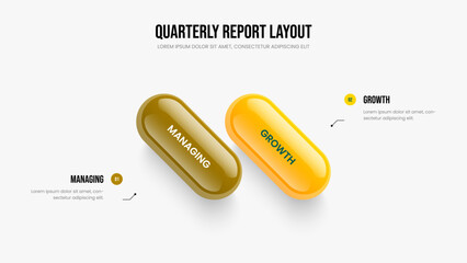 Creative Portfolio 2 Option Diagram Slideshow Template. Sales Planning Two Element Infographic Slide Layout. Project Performance Frame Design Vector Illustration.