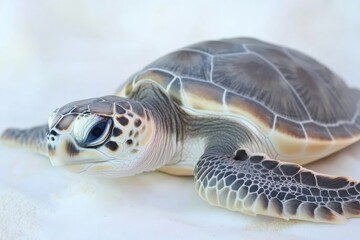 Obraz premium Sea turtle with detailed shell and flippers isolated on white background, perfect for educational, design, or wildlife content