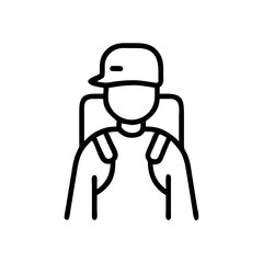 Young backpacker wearing cap and t-shirt with travel backpack  