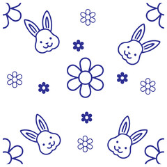 Rabbit and flower fabric pattern in illustration