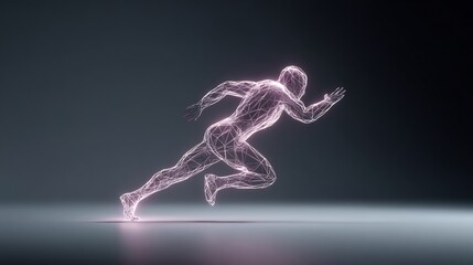 Fototapeta premium Futuristic digital runner depicted with glowing lines embodying high speed motion