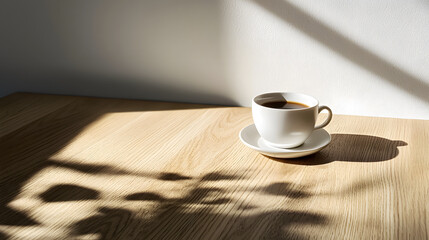 Sunlight casting shadows on a wooden table indoor photography overcast environment close-up artistic reflection