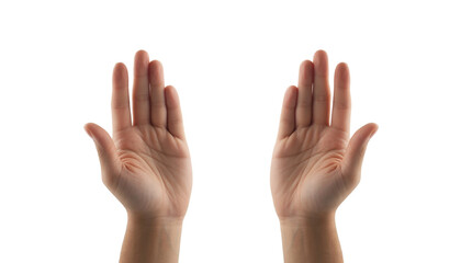 Obraz premium Two Open Palms Raised Upward on Transparent Background Ideal for Design Projects