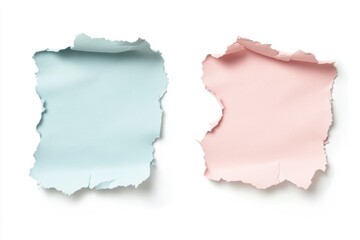 Set of 2 torn paper textures in pastel colors isolated on white backgrounds for invitations and creative designs