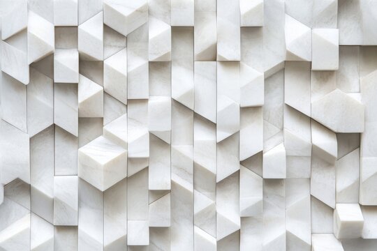 White marble geometric pattern texture background with three dimensional shapes