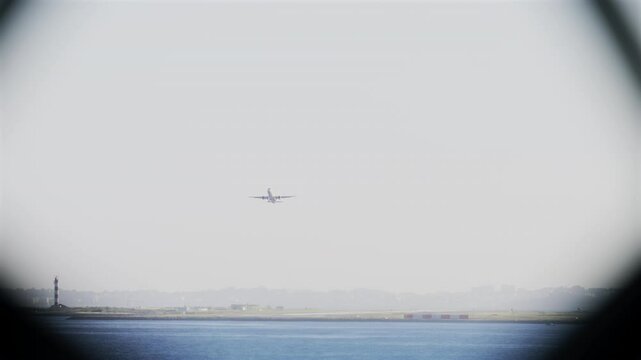 Airplane departing from the Nice Cote d'Azur Airport, France in daylight