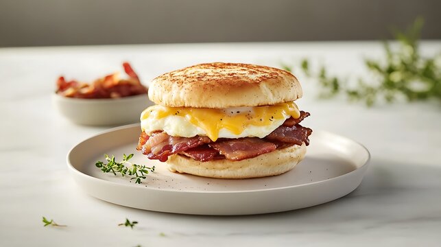 English Muffin Breakfast Sandwich with Bacon and Egg